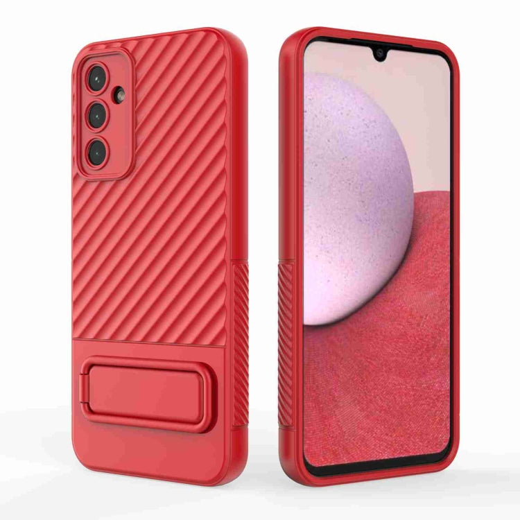 For Samsung Galaxy A14 5G Wavy Texture TPU Phone Case with Lens Film(Red) - Galaxy Phone Cases by buy2fix | Online Shopping UK | buy2fix