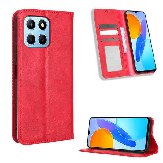 For Honor 70 Lite / X6 4G Magnetic Buckle Retro Texture Leather Phone Case(Red) - Honor Cases by buy2fix | Online Shopping UK | buy2fix