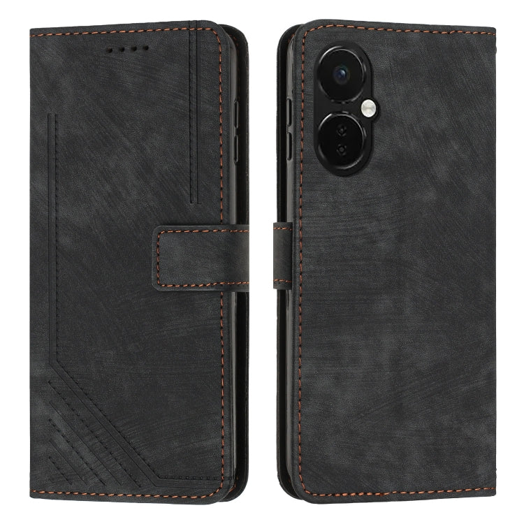 For OnePlus Nord CE 3/Nord CE 3 Lite/Nord N30 Skin Feel Stripe Pattern Leather Phone Case with Lanyard(Black) - OnePlus Cases by buy2fix | Online Shopping UK | buy2fix