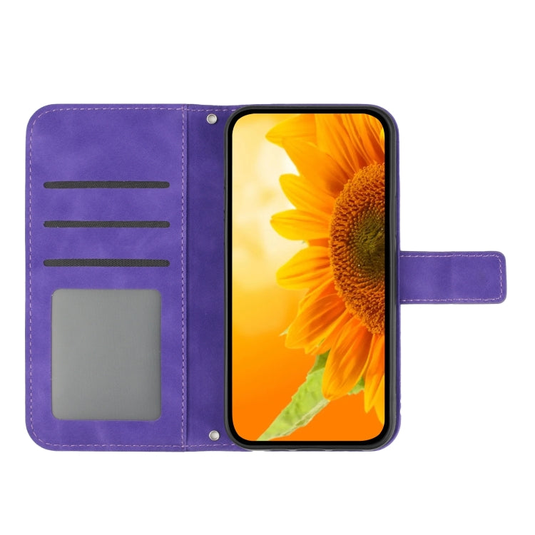 For Xiaomi Poco F5 Skin Feel Sun Flower Embossed Flip Leather Phone Case with Lanyard(Dark Purple) - Xiaomi Cases by buy2fix | Online Shopping UK | buy2fix