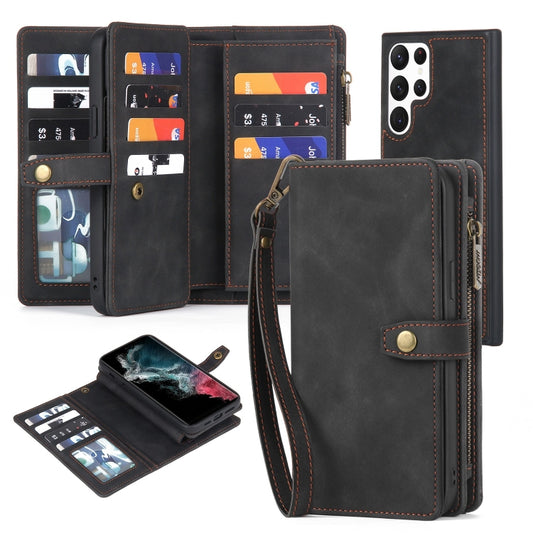 For Samsung Galaxy S22 Ultra 5G Zipper Wallet Detachable MagSafe Leather Phone Case(Black) - Galaxy S22 Ultra 5G Cases by buy2fix | Online Shopping UK | buy2fix