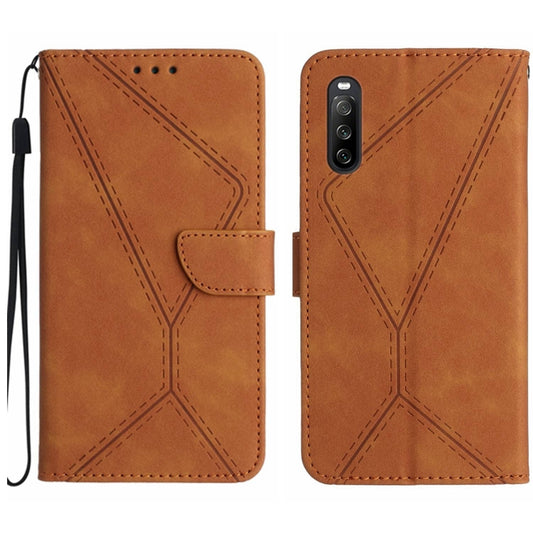 For Sony Xperia 10 III Stitching Embossed Leather Phone Case(Brown) - Sony Cases by buy2fix | Online Shopping UK | buy2fix