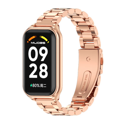 For Xiaomi Smart Band 8 Active / Redmi Band 2 Mijobs Metal Shell + Three-Bead Stainless Steel Watch Band(Rose Gold) - Watch Bands by MIJOBS | Online Shopping UK | buy2fix