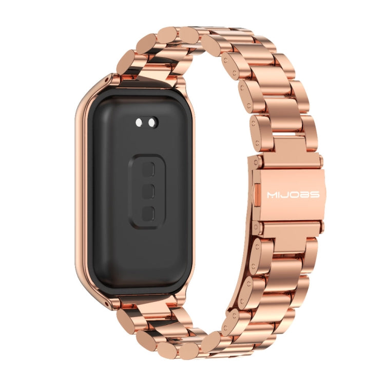 For Xiaomi Smart Band 8 Active / Redmi Band 2 Mijobs Metal Shell + Three-Bead Stainless Steel Watch Band(Rose Gold) - Watch Bands by MIJOBS | Online Shopping UK | buy2fix