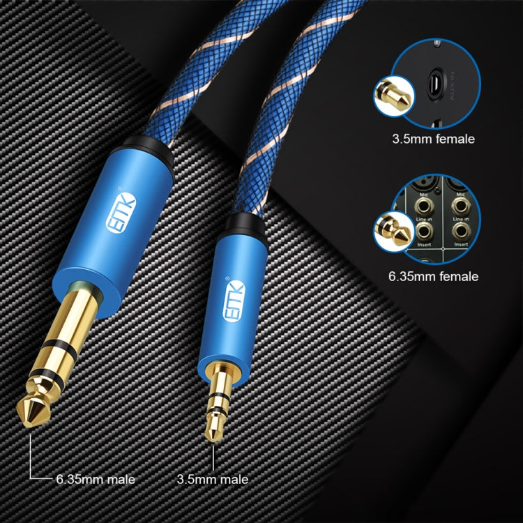 EMK 3.5mm Jack Male to 6.35mm Jack Male Gold Plated Connector Nylon Braid AUX Cable for Computer / X-BOX / PS3 / CD / DVD, Cable Length:3m(Dark Blue) - Audio Optical Cables by EMK | Online Shopping UK | buy2fix
