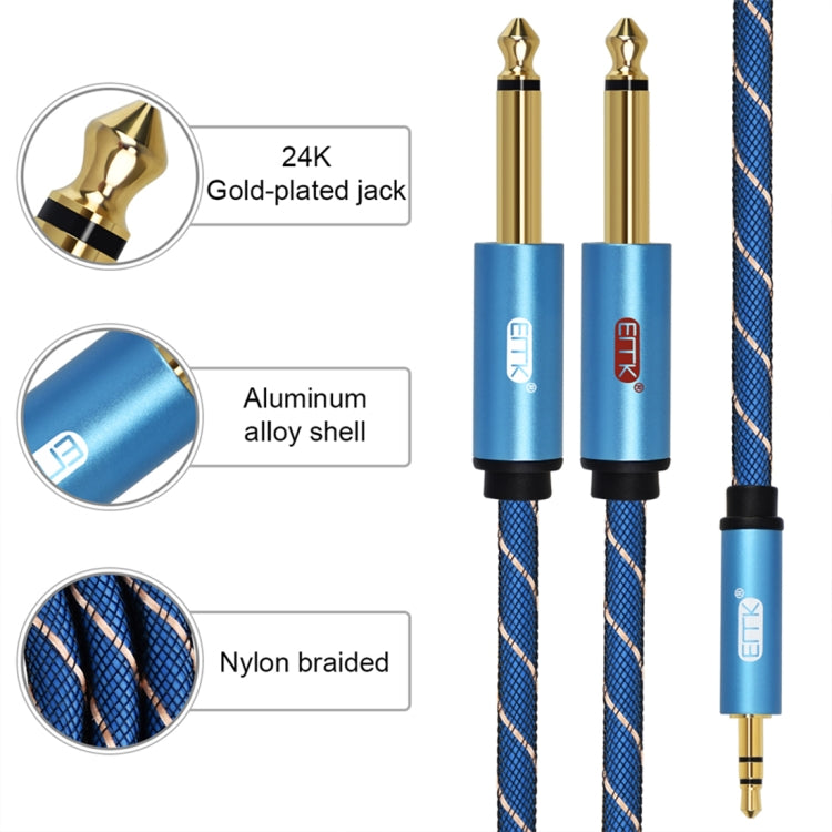 EMK 3.5mm Jack Male to 2 x 6.35mm Jack Male Gold Plated Connector Nylon Braid AUX Cable for Computer / X-BOX / PS3 / CD / DVD, Cable Length:5m(Dark Blue) -  by EMK | Online Shopping UK | buy2fix