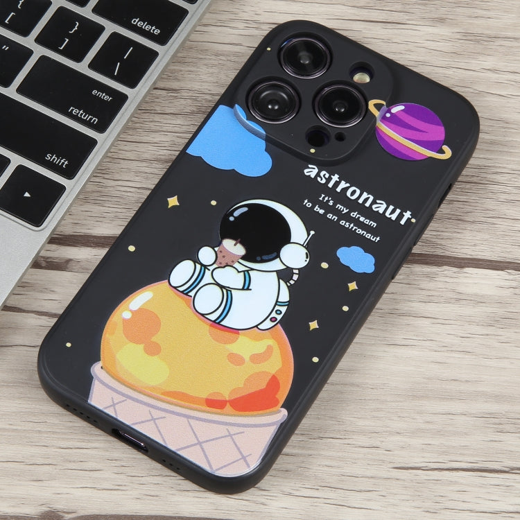 For iPhone 11 Pro Max Milk Tea Astronaut Pattern Liquid Silicone Phone Case(Ivory Black) - iPhone 11 Pro Max Cases by buy2fix | Online Shopping UK | buy2fix