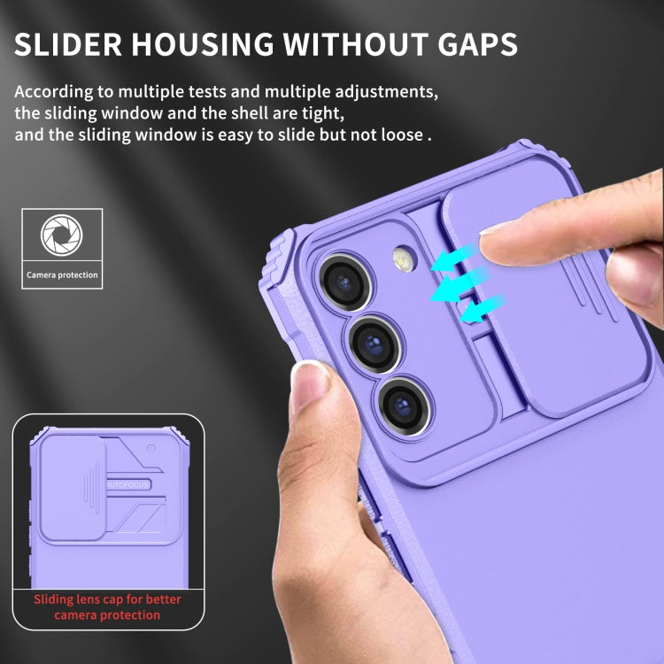 For Samsung Galaxy S22+ 5G Stereoscopic Holder Sliding Camshield Phone Case(Purple) - Galaxy S22+ 5G Cases by buy2fix | Online Shopping UK | buy2fix