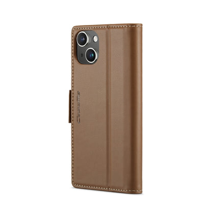 For iPhone 14 Plus CaseMe 023 Butterfly Buckle Litchi Texture RFID Anti-theft Leather Phone Case(Brown) - iPhone 14 Plus Cases by CaseMe | Online Shopping UK | buy2fix