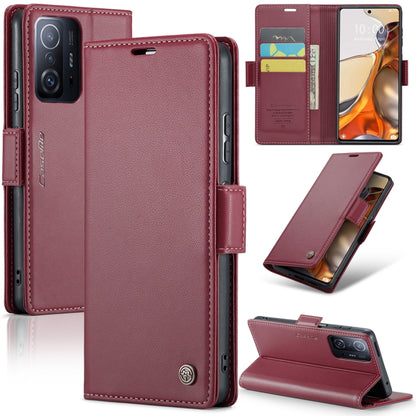 For Xiaomi 11T / 11T Pro CaseMe 023 Butterfly Buckle Litchi Texture RFID Anti-theft Leather Phone Case(Wine Red) - Xiaomi Cases by CaseMe | Online Shopping UK | buy2fix
