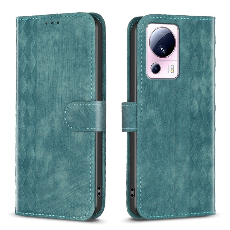 For Xiaomi 13 Lite 5G / Civi 2 Plaid Embossed Leather Phone Case(Green) - 13 Lite Cases by buy2fix | Online Shopping UK | buy2fix