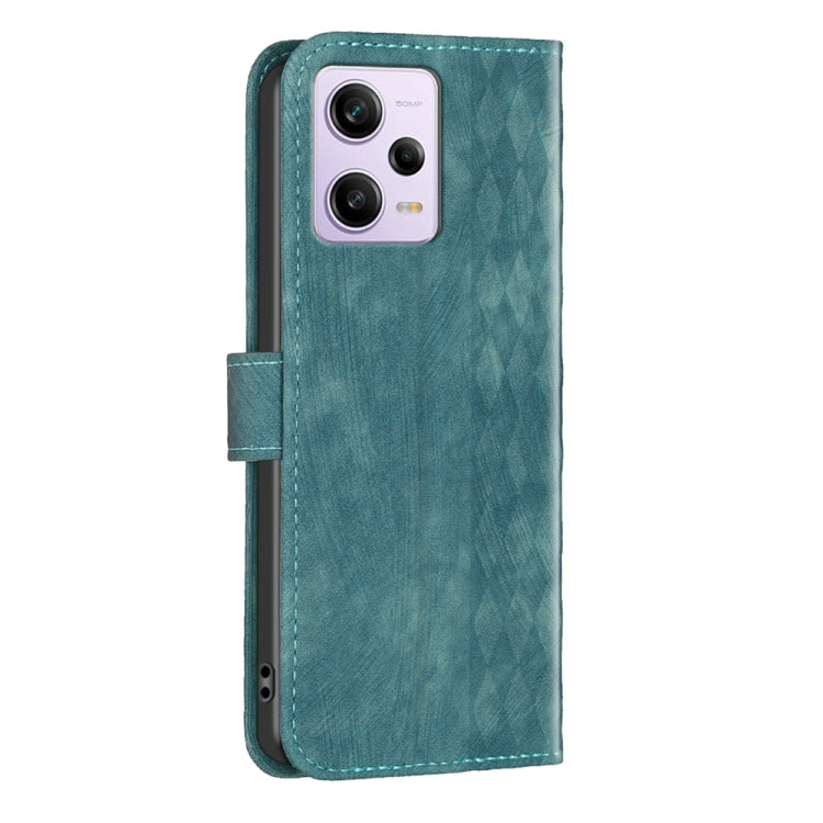 For Xiaomi Redmi Note 12 Pro Global Plaid Embossed Leather Phone Case(Green) - Note 12 Pro Cases by buy2fix | Online Shopping UK | buy2fix