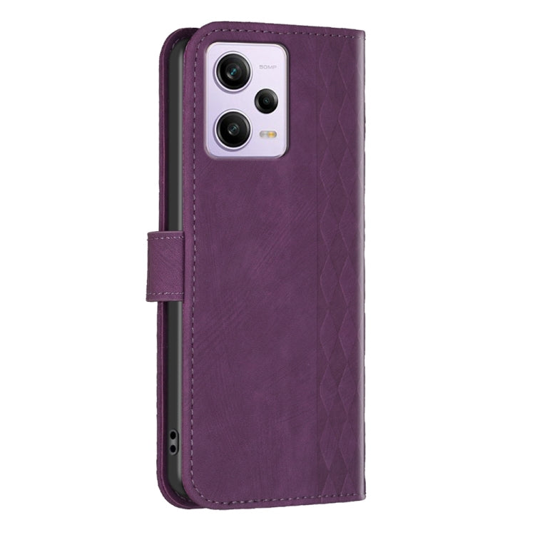 For Xiaomi Redmi Note 12 Pro Global Plaid Embossed Leather Phone Case(Purple) - Note 12 Pro Cases by buy2fix | Online Shopping UK | buy2fix