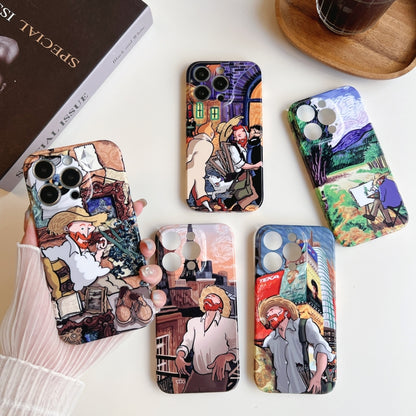 For iPhone 12 Precise Hole Oil Painting Pattern PC Phone Case(Edifice) - iPhone 12 / 12 Pro Cases by buy2fix | Online Shopping UK | buy2fix