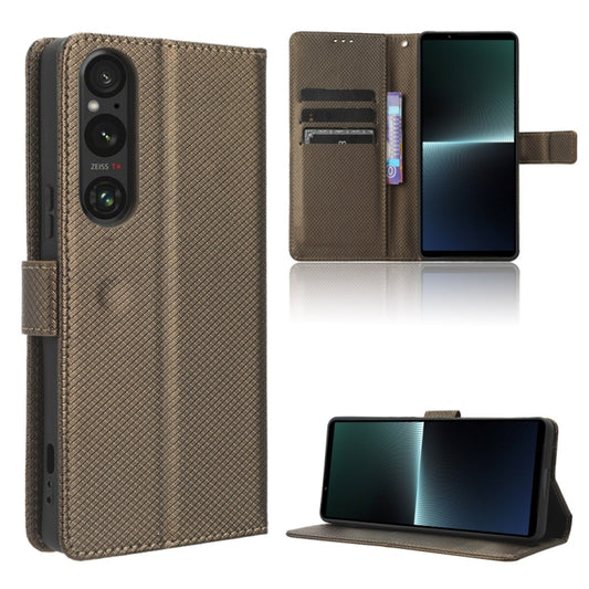 For Sony Xperia 1 V Diamond Texture Leather Phone Case(Brown) - Sony Cases by buy2fix | Online Shopping UK | buy2fix