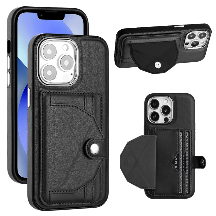 For iPhone 15 Pro Shockproof Leather Phone Case with Card Holder(Black) - iPhone 15 Pro Cases by buy2fix | Online Shopping UK | buy2fix