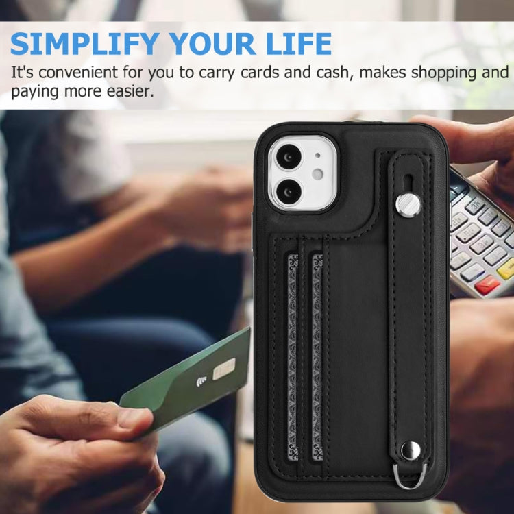 For iPhone 11 Shockproof Leather Phone Case with Wrist Strap(Black) - iPhone 11 Cases by buy2fix | Online Shopping UK | buy2fix