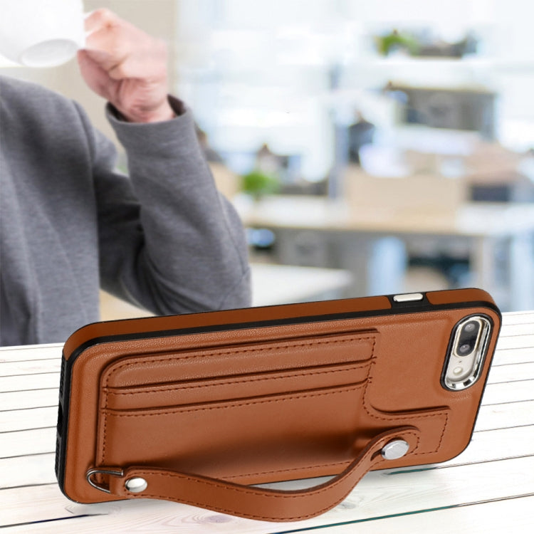 For iPhone 6 Plus/7 Plus/8 Plus Shockproof Leather Phone Case with Wrist Strap(Brown) - More iPhone Cases by buy2fix | Online Shopping UK | buy2fix