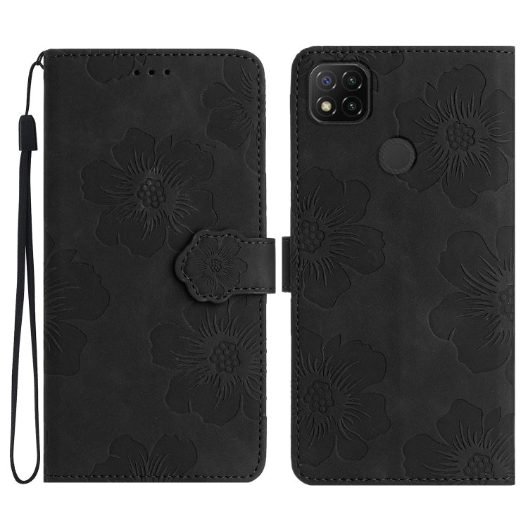 For Xiaomi Redmi 9C Flower Embossing Pattern Leather Phone Case(Black) - Xiaomi Cases by buy2fix | Online Shopping UK | buy2fix