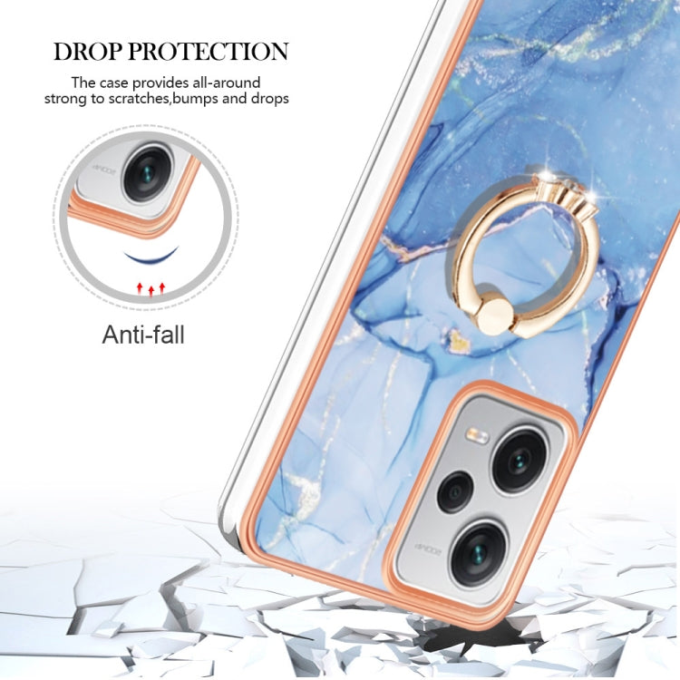 For Xiaomi Redmi Note 12 Pro+ Global Electroplating Marble Dual-side IMD Phone Case with Ring(Blue 018) - Note 12 Pro+ Cases by buy2fix | Online Shopping UK | buy2fix