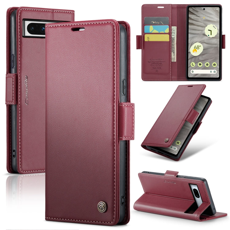 For Google Pixel 7a CaseMe 023 Butterfly Buckle Litchi Texture RFID Anti-theft Leather Phone Case(Wine Red) - Google Cases by CaseMe | Online Shopping UK | buy2fix