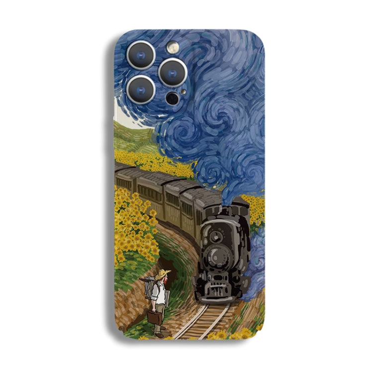 For iPhone 14 Pro Precise Hole Oil Painting Pattern PC Phone Case(Train) - iPhone 14 Pro Cases by buy2fix | Online Shopping UK | buy2fix