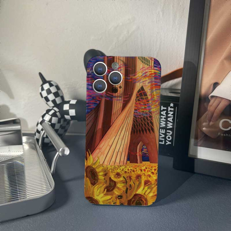 For iPhone 12 Precise Hole Oil Painting Pattern PC Phone Case(Architectural Painting) - iPhone 12 / 12 Pro Cases by buy2fix | Online Shopping UK | buy2fix