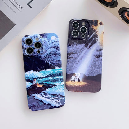 For iPhone 14 Pro Precise Hole Oil Painting Pattern PC Phone Case(Sunset) - iPhone 14 Pro Cases by buy2fix | Online Shopping UK | buy2fix