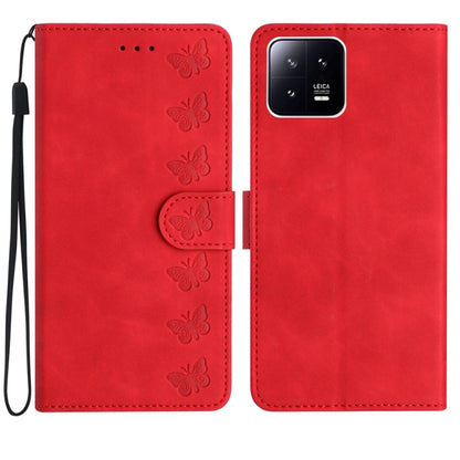 For Xiaomi 13 Seven Butterflies Embossed Leather Phone Case(Red) - 13 Cases by buy2fix | Online Shopping UK | buy2fix