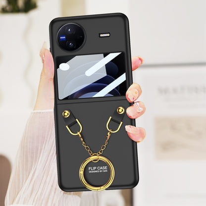 For vivo X Flip GKK Integrated Necklace Hinged Flip Phone Case with Ring Holder(Black) - vivo Cases by GKK | Online Shopping UK | buy2fix