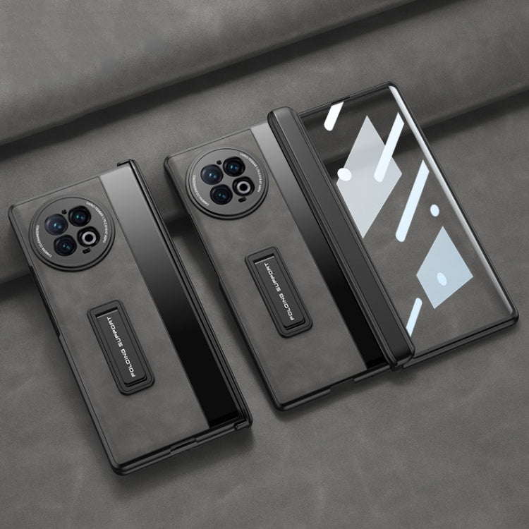 For vivo X Fold2 GKK Integrated Frosted Fold Hinge Leather Phone Case with Holder(Grey) - vivo Cases by GKK | Online Shopping UK | buy2fix