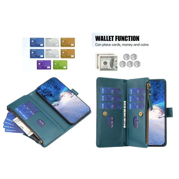 For iPhone 15 Pro Max 9 Card Slots Zipper Wallet Leather Flip Phone Case(Green) - iPhone 15 Pro Max Cases by buy2fix | Online Shopping UK | buy2fix