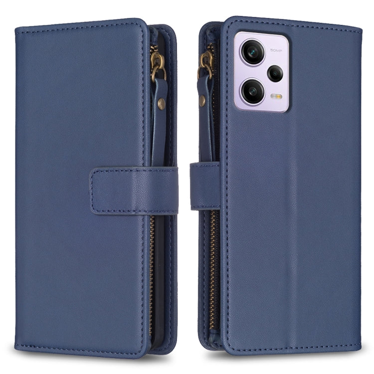 For Xiaomi Redmi Note 12 Pro 9 Card Slots Zipper Wallet Leather Flip Phone Case(Blue) - Note 12 Pro Cases by buy2fix | Online Shopping UK | buy2fix