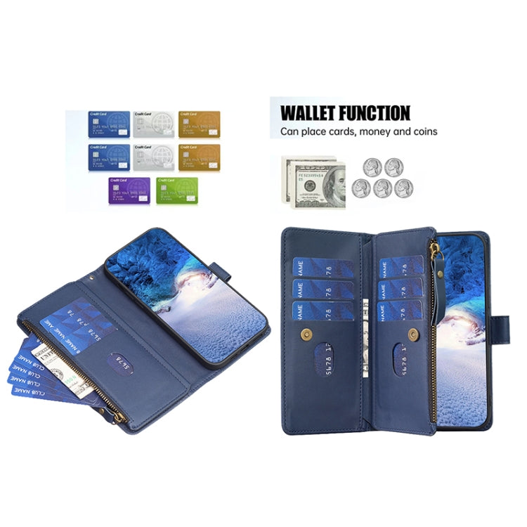 For Xiaomi Redmi Note 12 Pro 9 Card Slots Zipper Wallet Leather Flip Phone Case(Blue) - Note 12 Pro Cases by buy2fix | Online Shopping UK | buy2fix