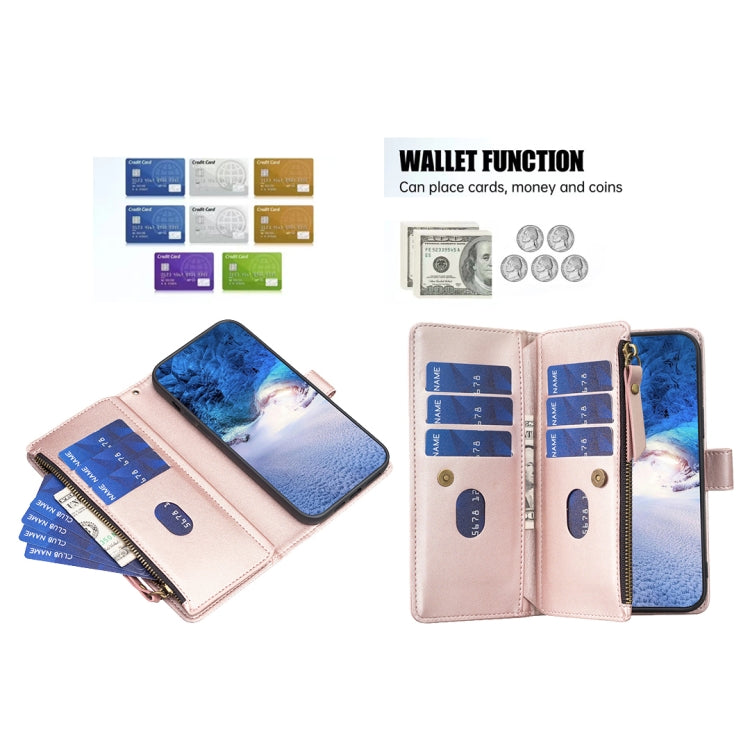 For Samsung Galaxy S23 FE 5G 9 Card Slots Zipper Wallet Leather Flip Phone Case(Rose Gold) - Galaxy S23 FE 5G Cases by buy2fix | Online Shopping UK | buy2fix