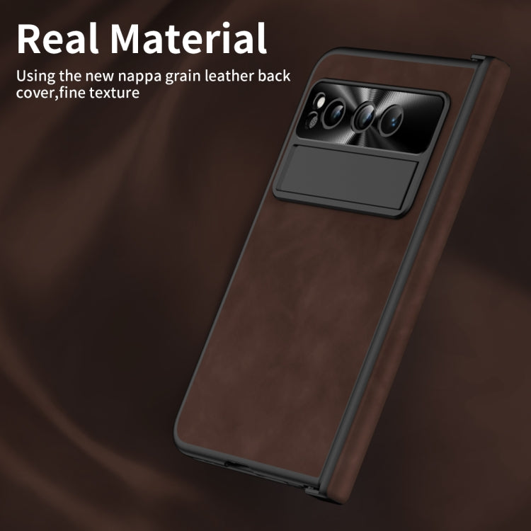 For Google Pixel Fold Integrated Napa Texture All-inclusive Phone Case with Hinge(Coffee) - Google Cases by buy2fix | Online Shopping UK | buy2fix