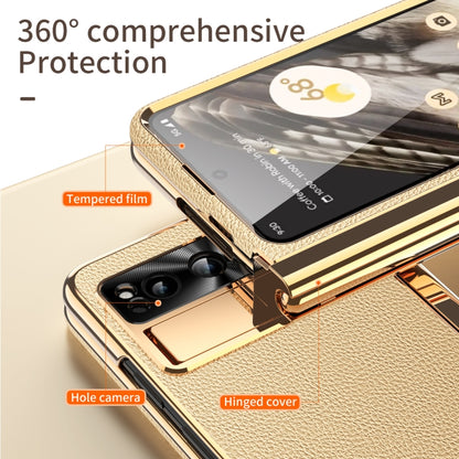 For Google Pixel Fold Litchi Pattern Electroplating Pen Slot Folding Phone Case with Stylus(Gold) - Google Cases by buy2fix | Online Shopping UK | buy2fix