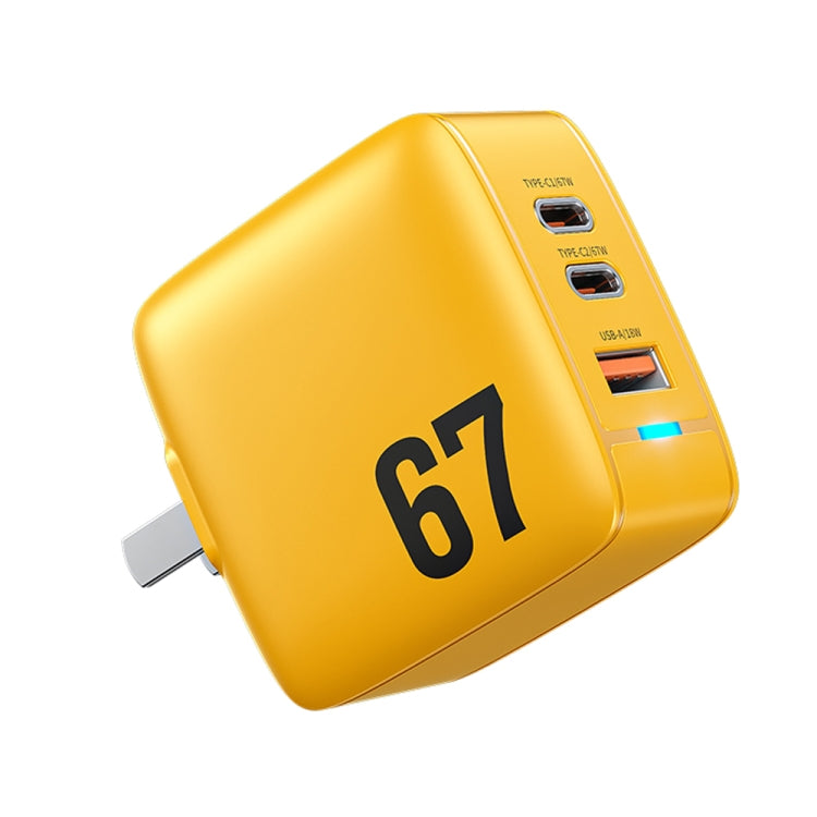 WK WP-U141 67W USB+Double USB-C / Type-C GaN Charger, Plug:CN Plug(Yellow) - USB Charger by WK | Online Shopping UK | buy2fix