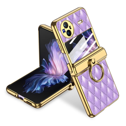 For vivo X Flip GKK Rhombus Pattern Electroplated Leather Phone Case with Ring(Purple) - vivo Cases by GKK | Online Shopping UK | buy2fix