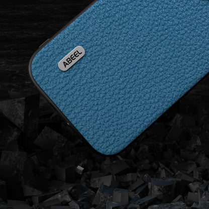 For iPhone 14 ABEEL Genuine Leather Litchi Texture Phone Case(Blue) - iPhone 14 Cases by buy2fix | Online Shopping UK | buy2fix