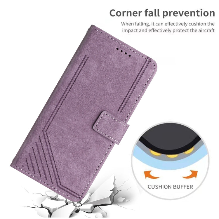 For Infinix Note 30i Skin Feel Stripe Pattern Leather Phone Case with Lanyard(Purple) - Infinix Cases by buy2fix | Online Shopping UK | buy2fix