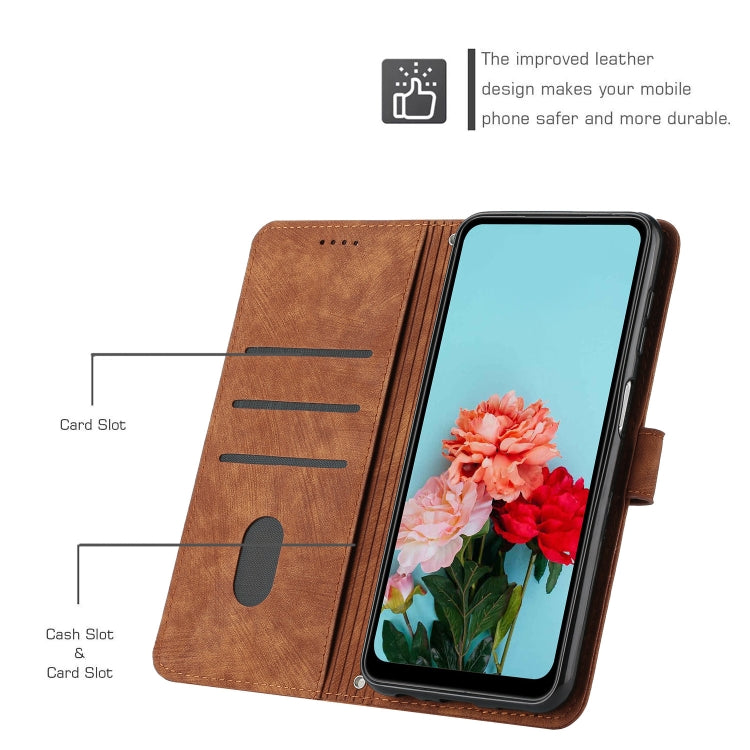 For Infinix Hot 30 Play NFC Skin Feel Stripe Pattern Leather Phone Case with Lanyard(Brown) - Infinix Cases by buy2fix | Online Shopping UK | buy2fix