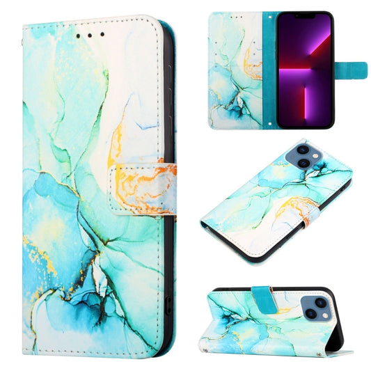 For iPhone 15 Plus PT003 Marble Pattern Flip Leather Phone Case(Green LS003) - iPhone 15 Plus Cases by buy2fix | Online Shopping UK | buy2fix