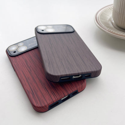 For iPhone 14 Plus Wood Grain TPU Phone Case with Lens Film(Khaki) - iPhone 14 Plus Cases by buy2fix | Online Shopping UK | buy2fix