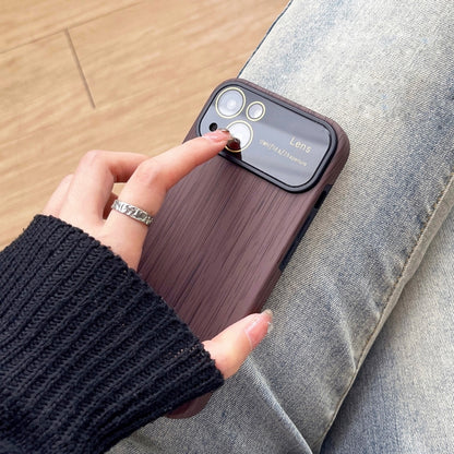 For iPhone 12 Pro Wood Grain TPU Phone Case with Lens Film(Brown) - iPhone 12 / 12 Pro Cases by buy2fix | Online Shopping UK | buy2fix