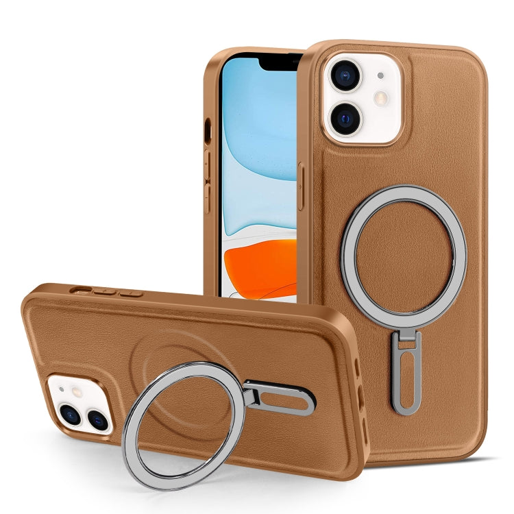 For iPhone 11 MagSafe Magnetic Holder Phone Case(Brown) - iPhone 11 Cases by buy2fix | Online Shopping UK | buy2fix