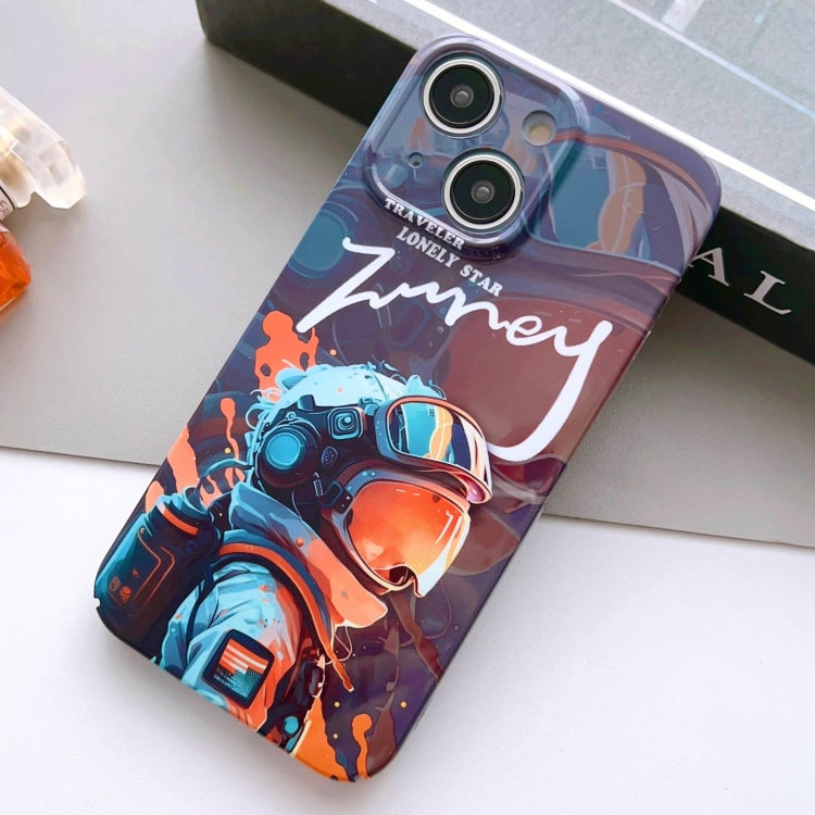 For iPhone 13 Painted Pattern Precise Hole PC Phone Case(Orange Paint Astronaut) - iPhone 13 Cases by buy2fix | Online Shopping UK | buy2fix