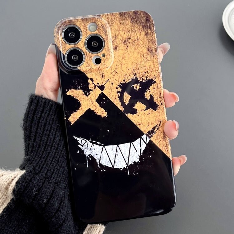 For iPhone 15 Pro Max Painted Pattern Precise Hole PC Phone Case(Black Yellow Smiling) - iPhone 15 Pro Max Cases by buy2fix | Online Shopping UK | buy2fix
