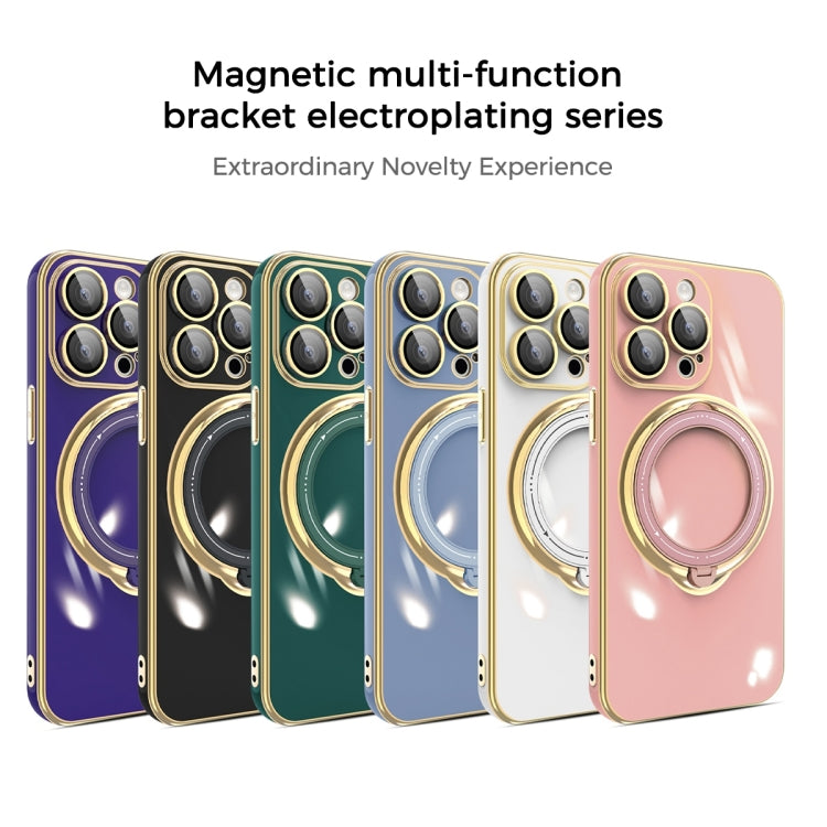 For iPhone 14 Multifunction Electroplating MagSafe Holder Phone Case(Blue) - iPhone 14 Cases by buy2fix | Online Shopping UK | buy2fix