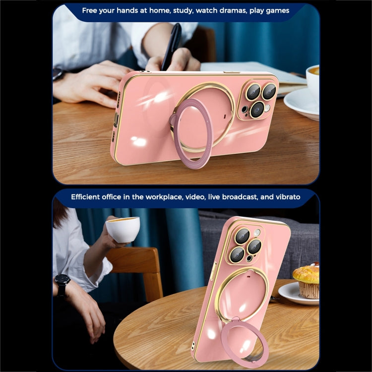 For iPhone 15 Multifunction Electroplating MagSafe Holder Phone Case(Pink) - iPhone 15 Cases by buy2fix | Online Shopping UK | buy2fix